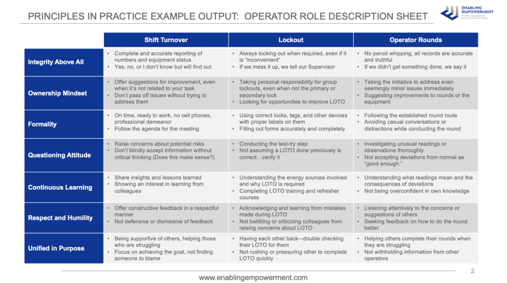 Culture Transformation Role Description Sheet